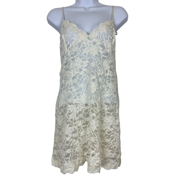 Victoria’s Secret Lace Slip Chemise Women’s Large Ivory Floral Spaghetti Strap - Picture 1 of 8